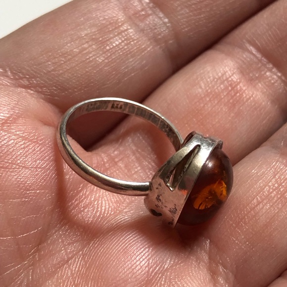 Vintage stamped sterling silver amber cabochon ring sz 6.25 glows - Picture 5 of 13